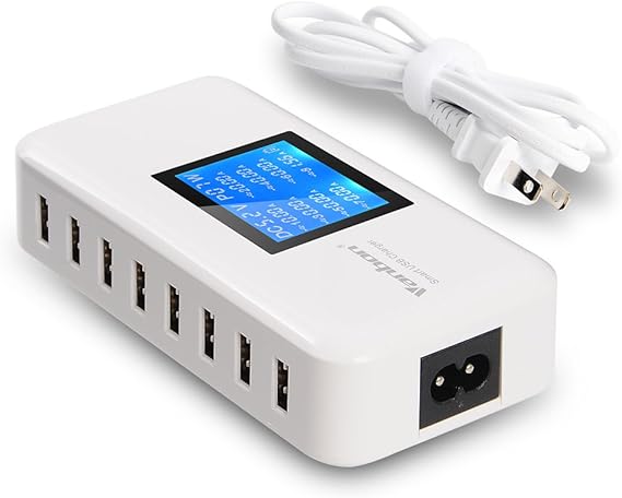 60W/12A 8-Port Desktop Charging Station Multiple USB, Multi Port Travel Fast Wall Charger Hub with LCD for Sma