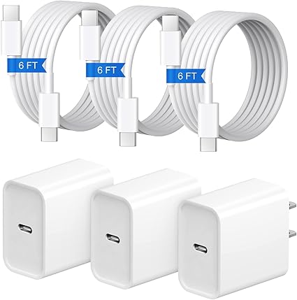 iPhone 17 16 15 Charger Fast Charging 3+3Pack 20W USB C Wall Charger with 6FT Fast Charging Cable Compatible w