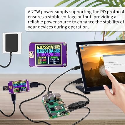 27W Power Supply for Raspberry Pi 5, PD Adapter USB C Power Adapter for Raspberry Pi 5 16GB/8GB/4GB/2GB Conne
