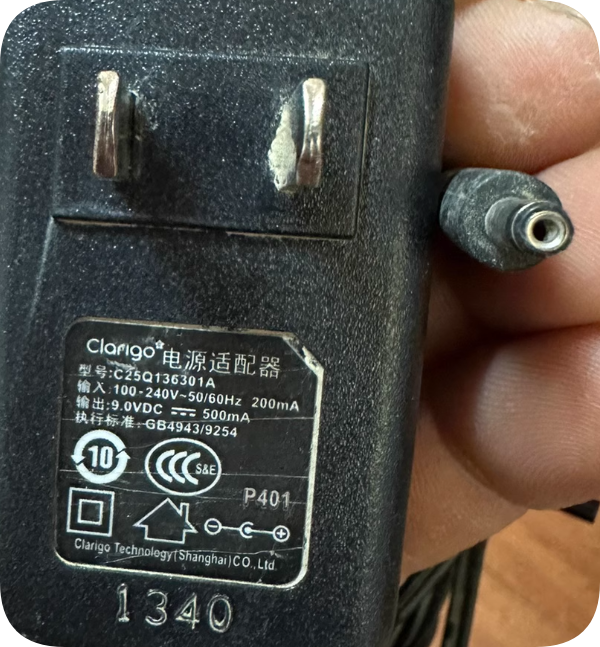 *Brand NEW* 9V500mA charger 9V small head small port converter line 9.0VDC C25Q136301A power adapter