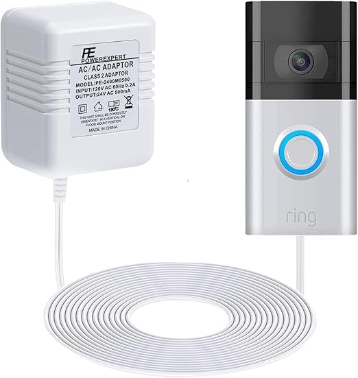 Doorbell Transformer 24V Adapter for Ring Video Doorbell, 16.4ft Long C Wire Power Supply, Compatible with Rin