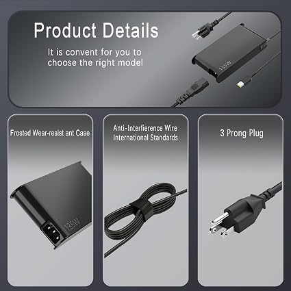 20V 6.75A 135W AC Power Adapter Laptop Charger Compatible with Lenovo IdeaPad Y40-70 Y50-70 Y50-70AM-IFI Y70-7