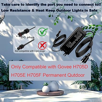 for Govee Waterproof Power Adapter 36V for Govee Permanent Outdoor Light Series H705D/H705E/H705F (Black) Co