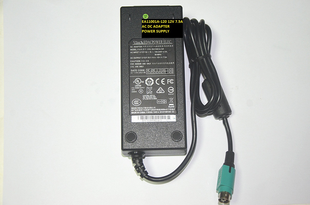 *Brand NEW*AC100-240V 50/60Hz EDAC EDACPOWER ELEC. EA11001A-120 12V 7.5A AC DC ADAPTER POWER SUPPLY