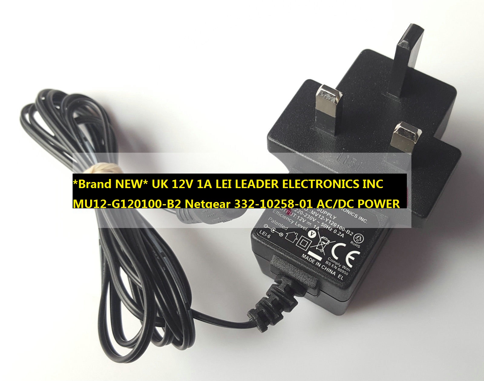 *Brand NEW* UK 12V 1A LEI LEADER ELECTRONICS INC MU12-G120100-B2 Netgear 332-10258-01 AC/DC POWER ADAPTER - Click Image to Close