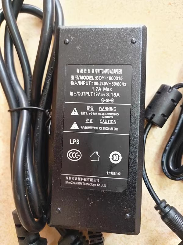 *Brand NEW* SOY 19V 3.15A AC100-240V 50/60Hz AC DC ADAPTHE SOY-1900315 POWER Supply