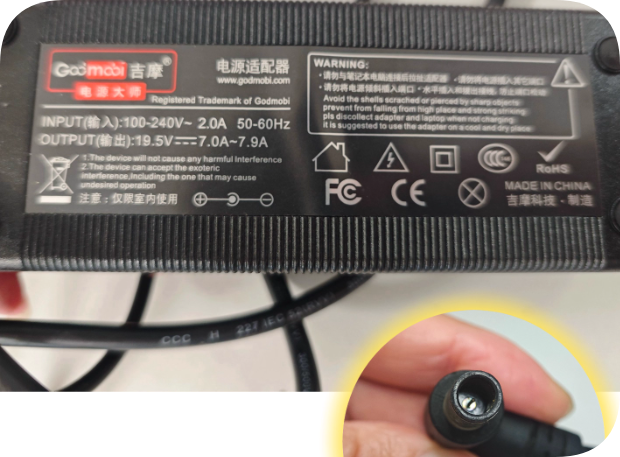 *Brand NEW*Compatible with Godmobi power adapter Power Master output 19.5V 7.0A~7.9A large port with pin