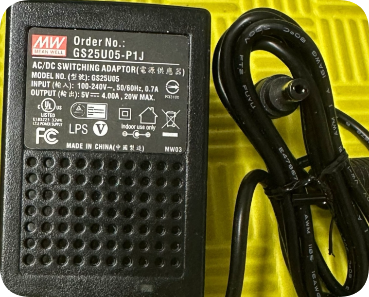 *Brand NEW*Mean Well GS25U05-P1J Power Adapter 20W5V4A DC Regulated Energy-Saving Charger 5.5*2.1mm
