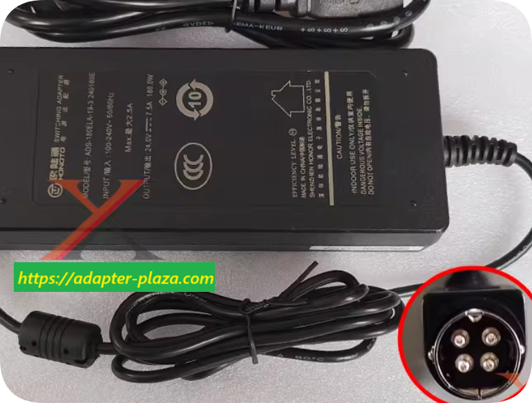 *Brand NEW*Euroton 24V 7.5A power adapter 4-pin 4-core connector DIN4P charging cable 180W transformer ADS-180