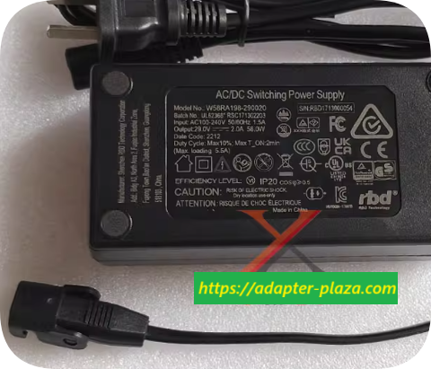 *Brand NEW* RBD29.0V 2.0A power adapter charging cable for electric sofas, chairs, and beds; two-prong plug; 5