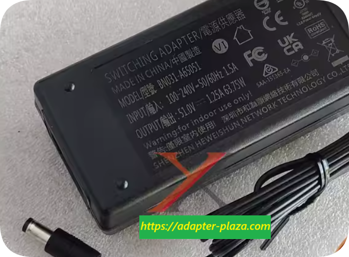 *Brand NEW* Hikvision PoE switch transformer Heweishun 51V 1.25A power adapter BN031-A65051 63.75W charging ca