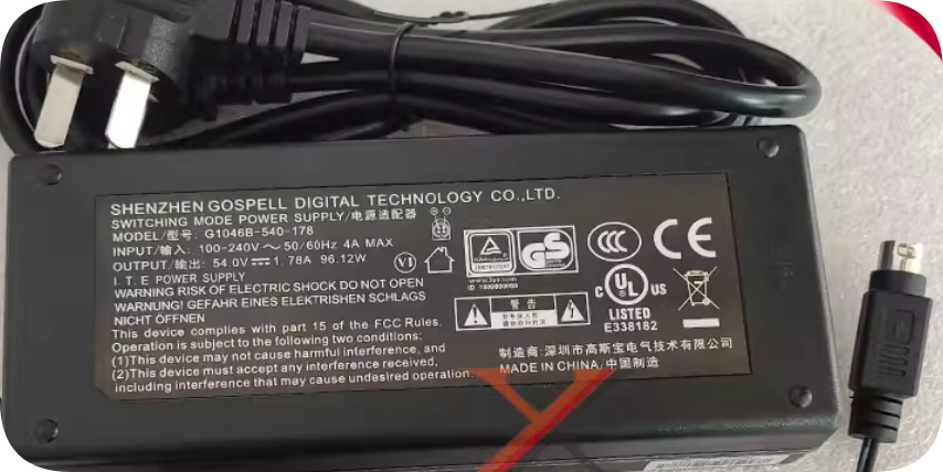 *Brand NEW*Gausspower 54V 1.78A Power Adapter G1046B-540-178 Four-Pin Charging Cable 96.12W Transformer