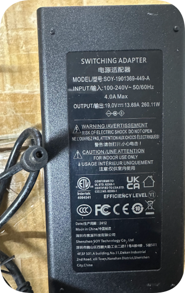 *Brand NEW*SOY-1901369-449-A Power Adapter 19.0V 13.69A 260W Charger 19V 13.69A Cable