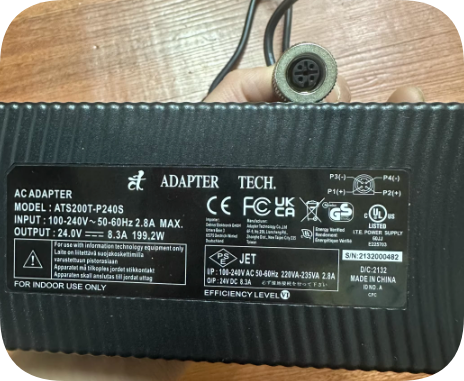 Genuine Adat ATS200T-P240S Power Adapter | 24V 8.3A 200W 4-Pin DIN Charger for 3D Scanning Equipment