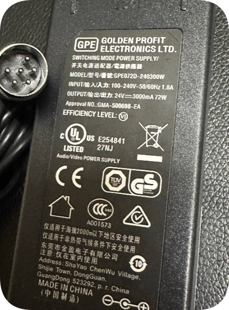 Brand New GPE Jinying GPE072D-240300W 24V 3A Power Adapter 6-Pin Core Charger