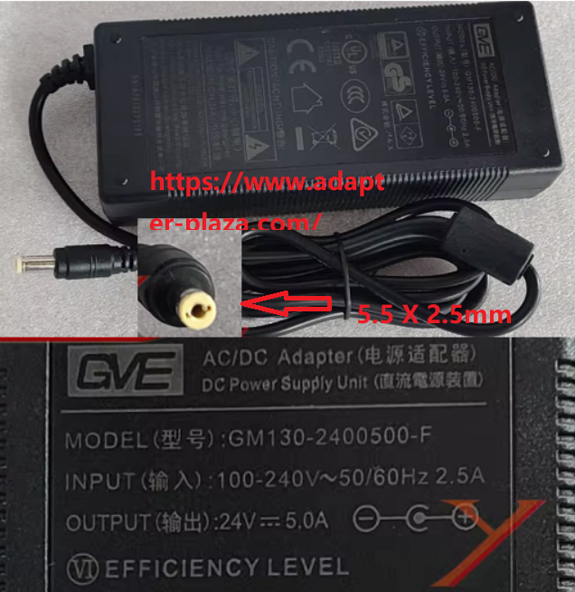 *Brand NEW*Original GVE GM130-2400500-F 24V 5A 5.5 X 2.5mm AC Adapter Power Supply