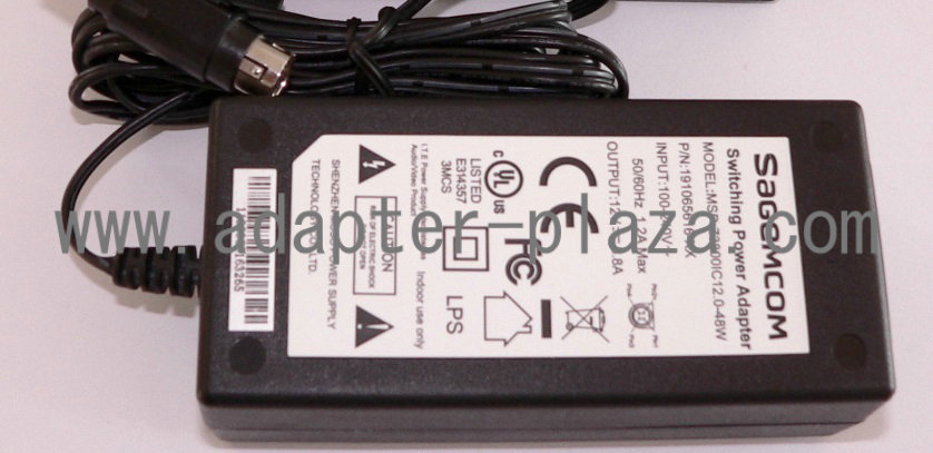 New SaGeMCOM MSP-Z3800IC12.0-48W 191065616-XX AC-DC Adaptor 12V 3.8A Switching Power Supply 4 PIN DIN