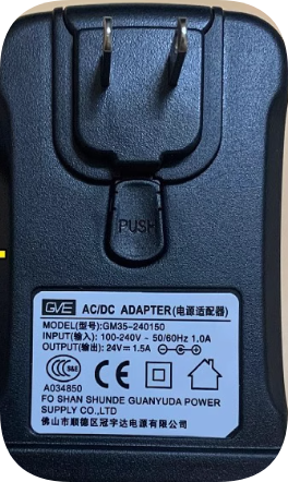 *Brand NEW* GM35-240150 Original GVE 24V 1.25A 1.5A power adapter, model: PSC30R-240 instead of PSAA30R-240