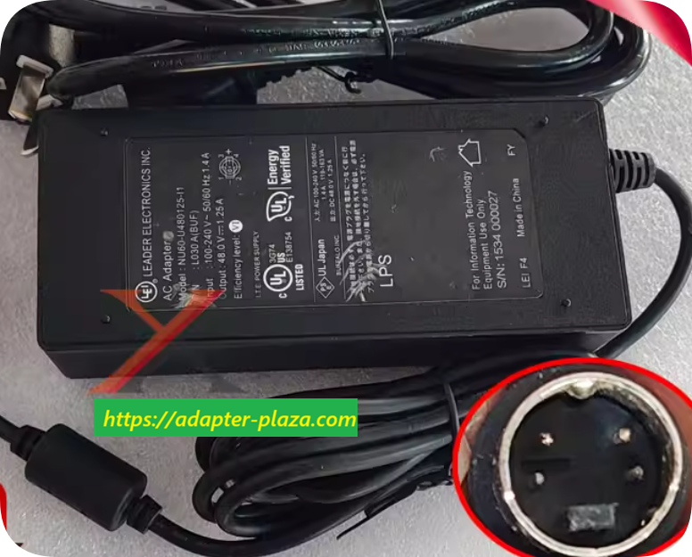 *Brand NEW*Delta Electronics 48V 1.25A Power Adapter NU60-U480125-I1 with Round Pin 4-Pin Plug Charging Cable *Brand NEW*Delta Electronics 48V 1.25A Power Adapter NU60-U480125-I1 with Round Pin 4-Pin Plug Charging Cable